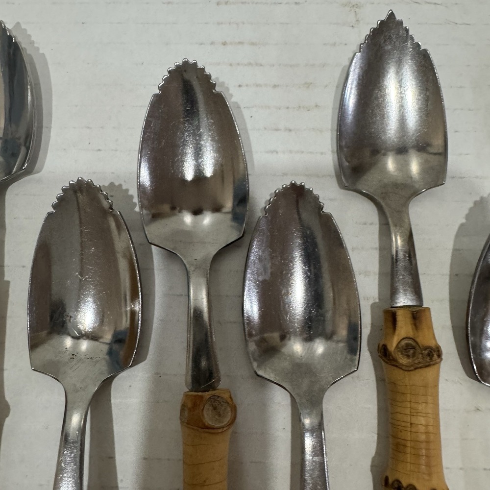 9 Natural Bamboo Handle Stainless Fruit /Grapefruit Spoons 6" Japan - Picture 4 of 5